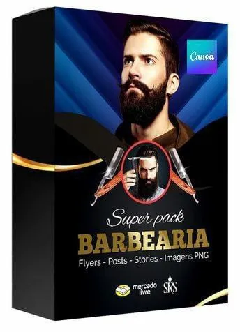 Capa: Mega Pack Barbearia Canva: Baixar Arquivos Essenciais Rápido